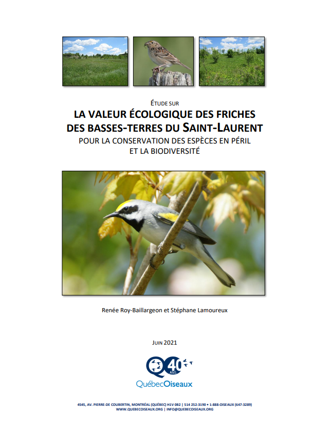 Étude Valeur écologique des friches des BTSL - Québec Oiseaux
