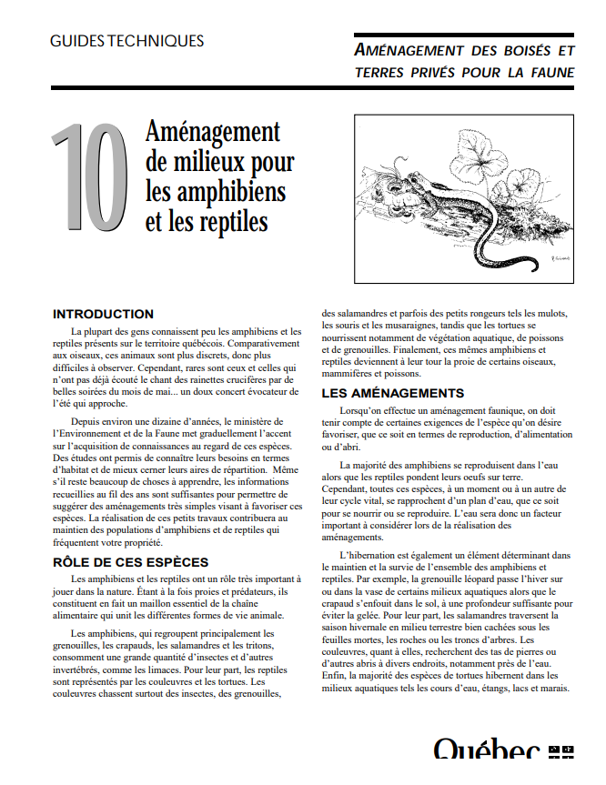 Guide Amenagements reptiles et amphibiens Québec